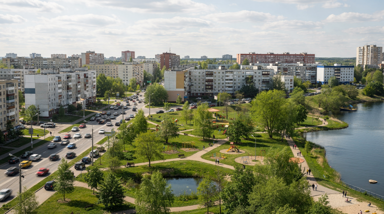 Сравнение районов по уровню шума, озеленению и доступу к чистой воде